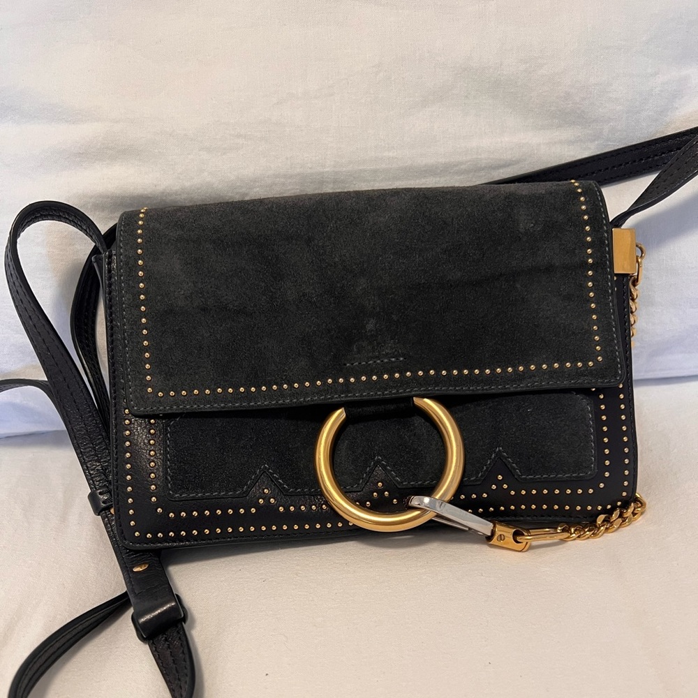 Chloé Studded Suede Faye Crossbody Bag in emerald green
